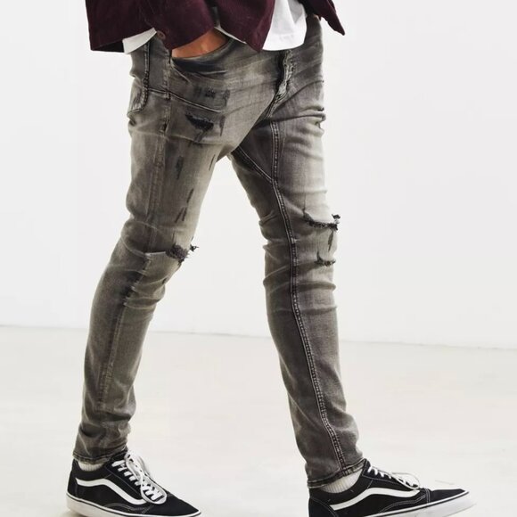 NWT One Teaspoon Men's 32 Mr Bones Steele Gray Distressed Rip Knee Skinny Jeans - Picture 2 of 7